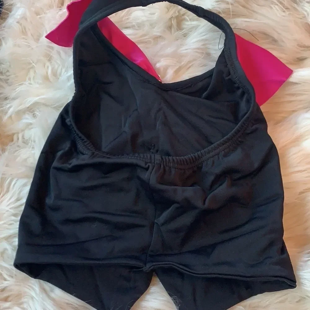 Custom made Jazz Polka Dot Black and Pink dance costume with swarovski crystals.